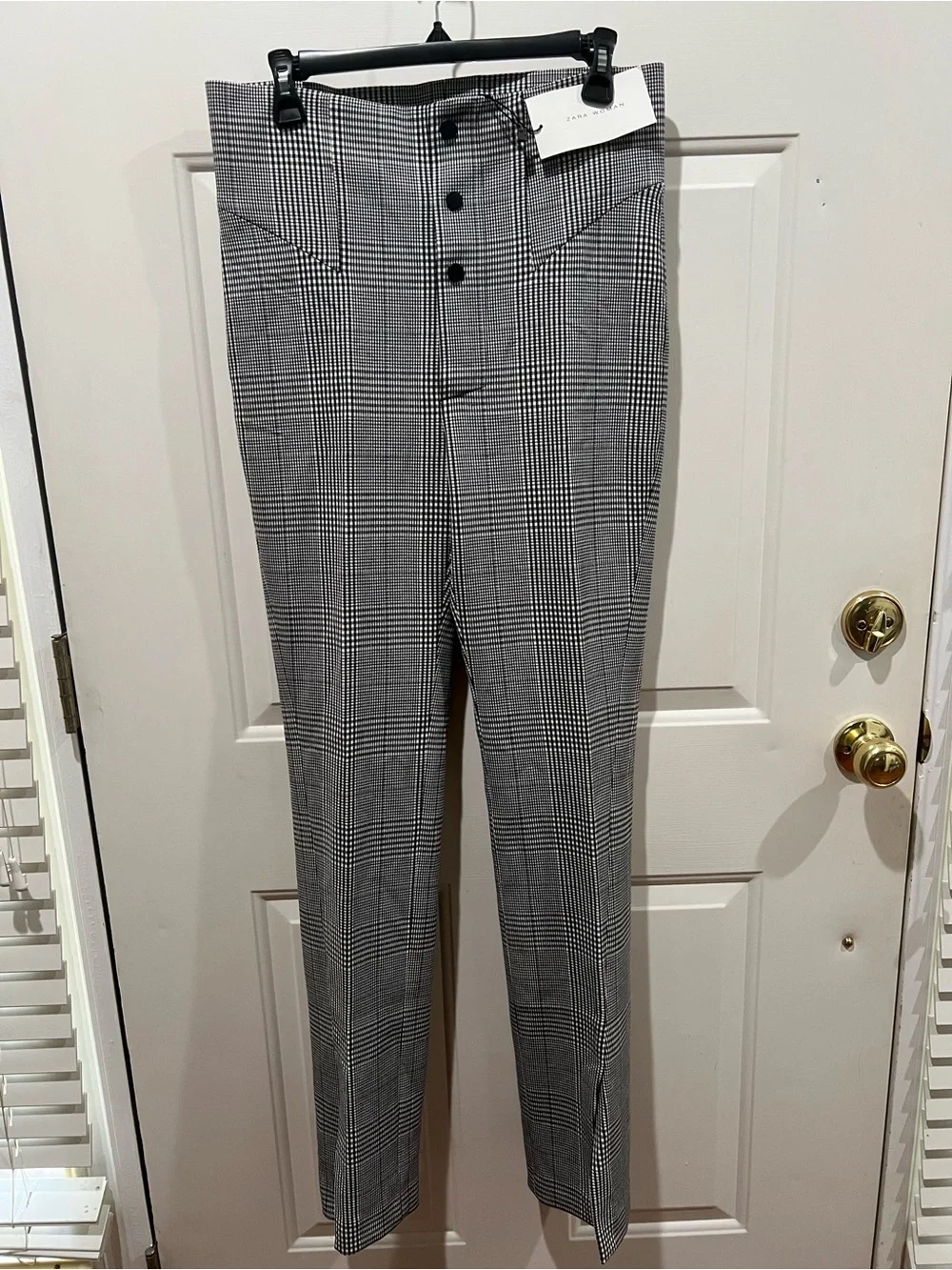 Zara Gray & Black Glen Plaid High-Waist Button Trousers